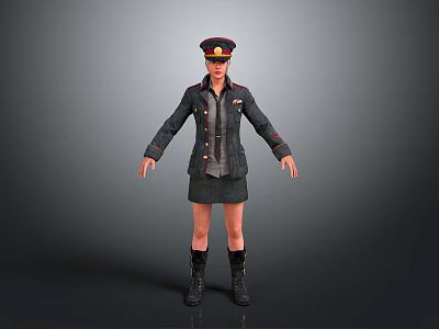 Game Movie Female Character Wearing Dark Uniform Coat Short Skirt Long Boots And Red Hat 3d model