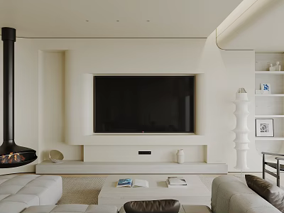 Modern Minimalist TV Wall In Living Room With Sofa And Coffee Table 3d model