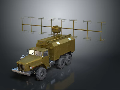 Military Truck With Multi Antenna Structure On Roof For Communication 3d model