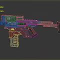 Futuristic Red Black Tactical Weapon With Mechanical Barrel Grip And Magazine Design