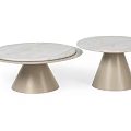 Two Round Dining Tables With Marble Tabletop And Metal Cone Shaped Base 3d model