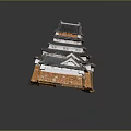 Traditional Japanese Castle With Multi Tiered Tower Gray Tiled Roof And White Orange Stone Walls