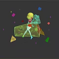 3D Rendered Scene With Blonde Girl On Transparent Ice Platform And Scattered Ice Cubes