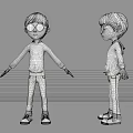 3D Game Movie Character Boy in Purple Hoodie Yellow Design Blue Jeans Yellow Glasses