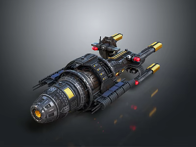 Futuristic Sci Fi Spacecraft 3D Model Featuring Black Yellow Mechanical Parts 3d model