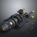 Futuristic Sci Fi Spacecraft 3D Model Featuring Black Yellow Mechanical Parts 3d model