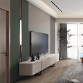 Modern Living Room Interior With Large TV Gray Sofa And Coffee Table