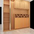 Wooden Bookcase Interior With Layered Shelves Middle Lattice Design Bottom Vertical Slats And Warm Lighting