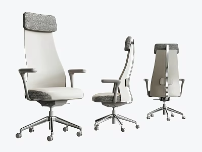 Modern Office Chair Multi Angle View With Grey White Upholstery And Metal Base Wheels 3d model