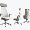 Modern Office Chair Multi Angle View With Grey White Upholstery And Metal Base Wheels