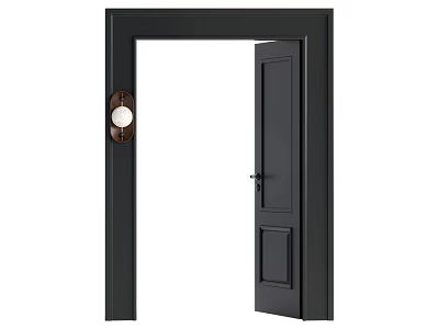 Open Black Door With Matching Frame And Round White Lampshade Wall Light 3d model