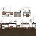 Modern Vanity Designs With Round Mirrors Table Lamps And Decorative Plants On Wooden Floor