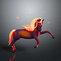 3D Horse Model With Purple Red Body Orange Mane And Tail Leaping With Floating Leaves