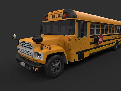 Yellow School Bus With Stop Sign And Number 416 On Dark Background 3d model