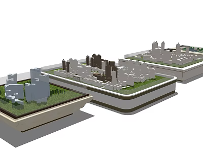 Detailed Commercial Equipment For Displaying Architectural City Models With Green Spaces In Tray Containers 3d model