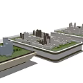 Detailed Commercial Equipment For Displaying Architectural City Models With Green Spaces In Tray Containers
