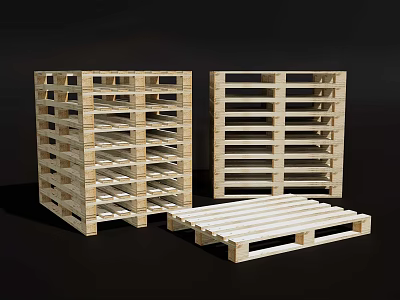 Industrial Equipment Wooden Pallets Stacked And Flat Design For Logistics Storage 3d model