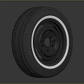 Car Tire with Tread Pattern and White Accent Rim Black Hub Design