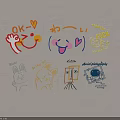 Cute Cartoon Wall Decor Featuring Smiley Faces Good Luck Text Rabbit Motifs and Camera Designs