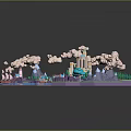 Fantasy Island Scene With Castle Mountains Trees And Fluffy Clouds