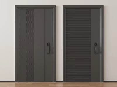 Dark Gray Hinged Doors Featuring Herringbone And Vertical Stripe Patterns With Black Handles 3d model