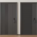Dark Gray Hinged Doors Featuring Herringbone And Vertical Stripe Patterns With Black Handles