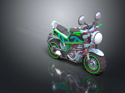 Modern Motorcycle With Green Accents Futuristic Design Chrome Headlights And Side Mirrors 3d model