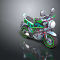 Modern Motorcycle With Green Accents Futuristic Design Chrome Headlights And Side Mirrors