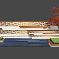 Perforated Landscape Wall With Layered Design Green Lawn And Red Maple Tree