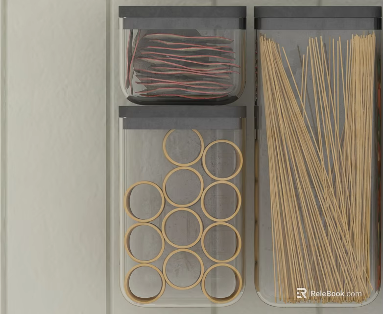 Ceramic Utensils Organized In Transparent Containers With Circular Rings And Slender Sticks 3d model 