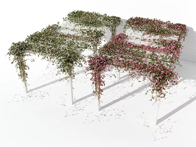 Decorative Garden Pergolas Covered With Green And Pink Climbing Vines 3d model
