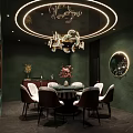 Elegant Private Dining Room Interior With Dark Green Walls Chandelier And Round Dining Table