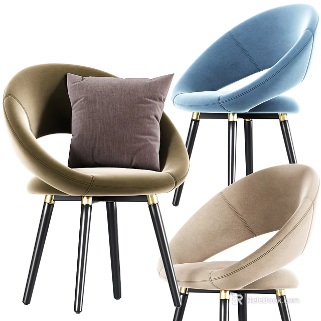 Upholstered Accent Chairs with Modern Round Back Metal Legs and Cushions in Beige Blue Brown 3d model 