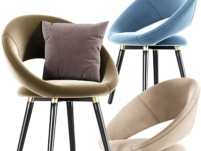 Upholstered Accent Chairs with Modern Round Back Metal Legs and Cushions in Beige Blue Brown 3d model
