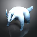 Crouching White Mythical Creature With Blue Antlers Ears And Snowflake Tail