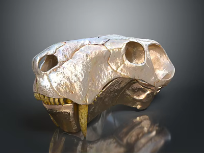 Feline Animal Skull With Metallic Golden Silver Surface And Visible Teeth Eye Sockets 3d model