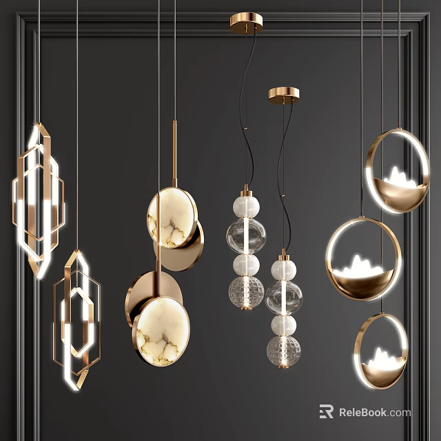 Modern Elegant Pendant Lights With Geometric Circular Marble Glass Metal Designs 3d model 