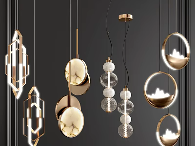 Modern Elegant Pendant Lights With Geometric Circular Marble Glass Metal Designs 3d model