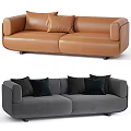 Brown Leather and Grey Fabric Two Seater Sofa with Decorative Pillows