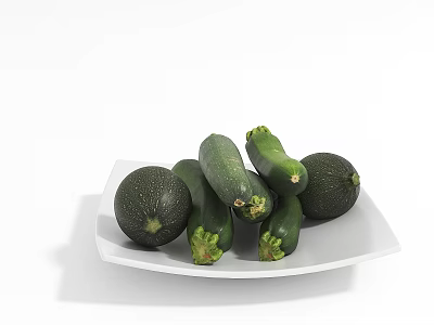 Fresh Green Organic Zucchini Placed on White Ceramic Plate in Bright Kitchen 3d model