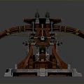 Ancient Catapult Siege Equipment With Wooden Frame Metal Components And Ropes