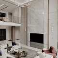 Modern Duplex Living Room Interior With Spiral Staircase Luxury Sofa Decorative Paintings And Chandelier