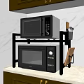 Double Microwaves On Black Kitchen Rack With Knife Holder And Cutting Board