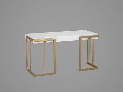 Elegant Modern Desk with White Tabletop and Gold Metal Frame Design 3d model