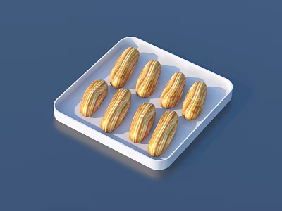 Eight Freshly Baked Golden Brown Finger Shaped Pastries On White Tray 3d model