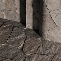 Natural Gray Stone Pavement With Irregular Slabs And Ornate Carved Sculpture