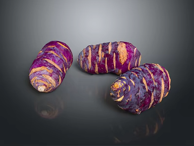Three Fresh Purple Striped Root Vegetables With Vibrant Color And Nutritious Appeal 3d model