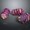 Three Fresh Purple Striped Root Vegetables With Vibrant Color And Nutritious Appeal