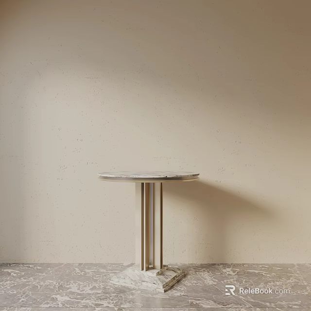 Modern Minimalist Nightstand With Round Marble Top And Metal Support Legs 3d model 