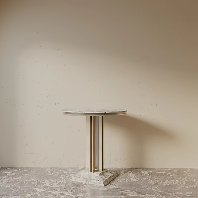 Modern Minimalist Nightstand With Round Marble Top And Metal Support Legs 3d model